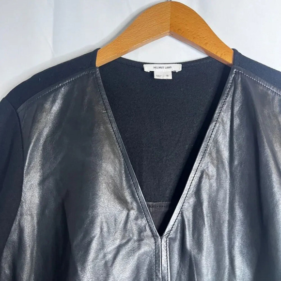 Helmut Lang Black Vneck Cow Leather & Wool Long Sleeve Tunic Top Size Small - Picture 4 of 12